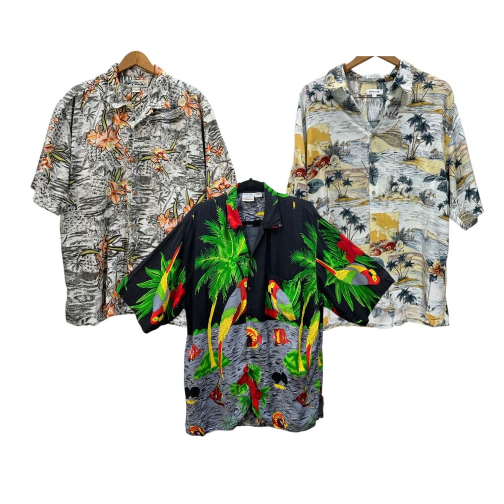 Hawaiian shirt lot mens XL floral birds palm trees pierre cardin O'neill Basix